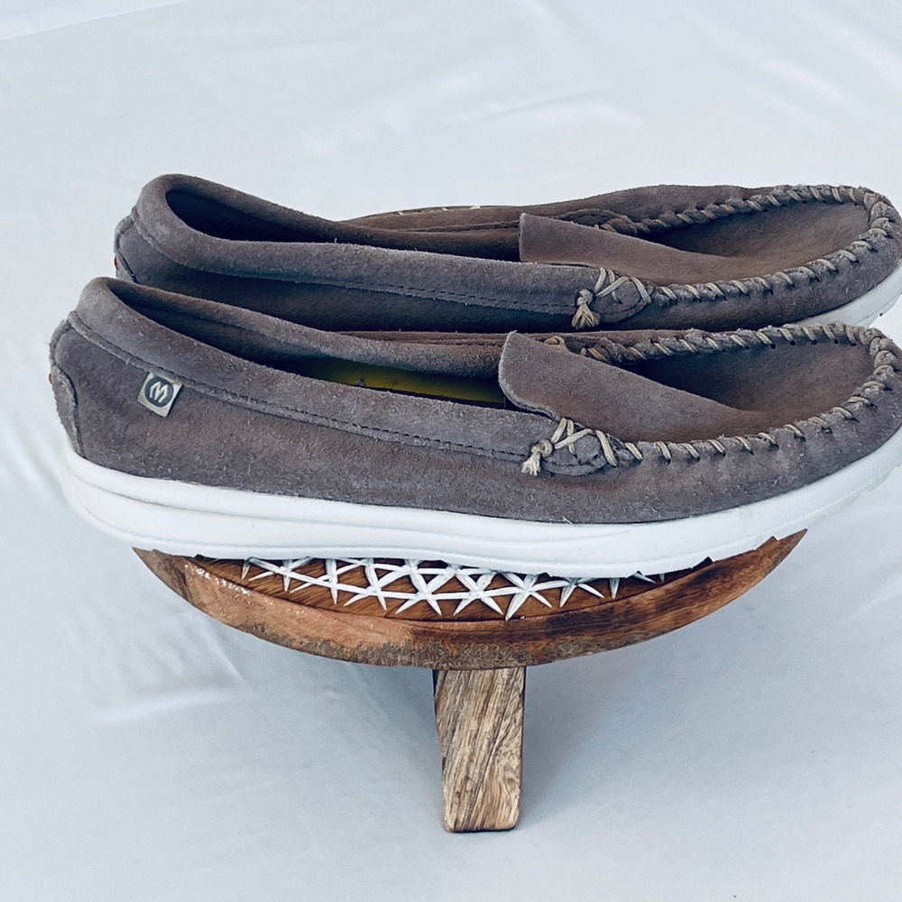 Minnetonka Tilden Suede Moccasin Slippers Taupe‎ Brown 61077 Womens 9